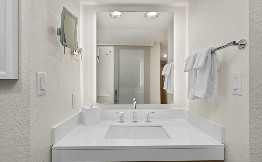 Bathroom vanity in a room at one of Hilton's Destin hotels