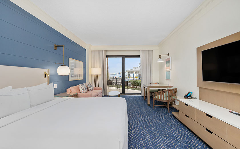 Queen bedroom in a suite at Hilton's beachfront resort in Destin