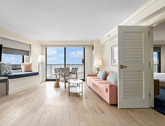 /Living room in a family suite at the Hilton in Destin, Florida
