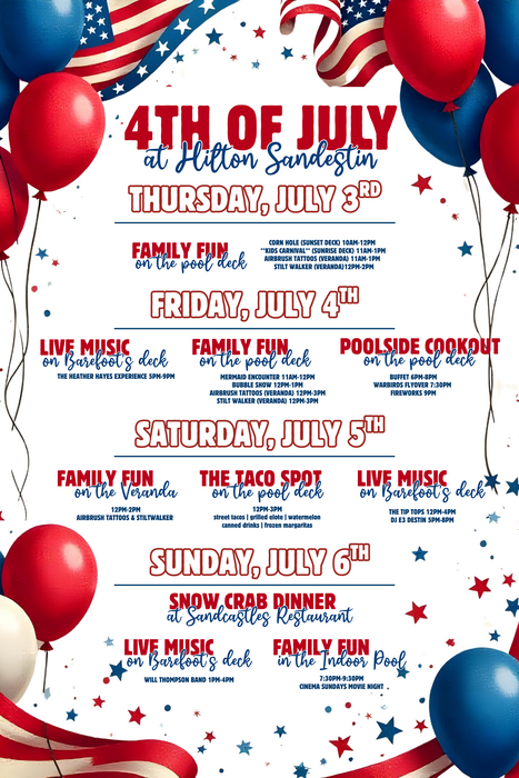 Fourth of July Poolside Cookout menu at Hilton Sandestin